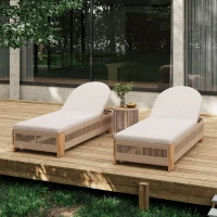 3-Piece Chaise Lounge Set with Adjustable Reclining Chaise, Durable Sun Lounger Set for Outdoor, 94.5" L x 43.5" W x 30" H, Beige+Natural+Teak(m-7)