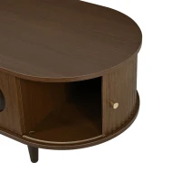 Living Room Coffee Table with Roll-Up Door Storage, Minimalist Center Table with MDF Veneer Top, 39.5" L x 19.5" W x 14" H, Walnut Wood(m-8)
