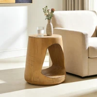 Hollow Side Table with Realistic Wood-Grain Texture, Pet-Friendly End Table with Weather-Resistant Composite, 14.5" L x 14.5" W x 16.5" H, Natural(m-5)