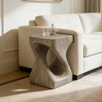 Twisted Hourglass Accent Side Table with MGO Composite, All-Weather End Table with UV-/Water-Resistant Finish, 11.5" L x 11.5" W x 16" H, Grey(m-4)