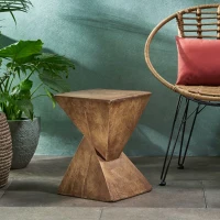 Stylish MGO Accent Table with Realistic Wood-Grain Texture, All-Weather Side Table with Stable 77 Lbs Capacity, 12.5" L x 12.5" W x 18" H, Natural(m-8)