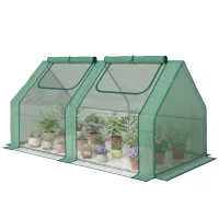 Outsunny 6' x 3' x 3' Portable Mini Greenhouse, Garden Green House Kit with 2 PE/Plastic Covers, Steel Frame and 2 Roll Up Zipper Windows, Dark Green(m-2)