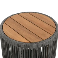 Outdoor Side Table with Rope-Wrapped Iron Frame, Sturdy End Table with Rustic-Modern Design, 15" L x 15" W x 18.5" H, Grey+Natural+Teak(m-6)