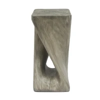 Sculptural MGO Accent Table with Unique Wood-Grain Texture, All-Weather Side Table with 200 Lbs Capacity, 12.5" L x 12.5" W x 27" H, Grey(m-9)