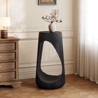 Modern End Table with Unique Wood Grain Texture and All-Weather Durability, Sturdy Side Table with 200 Lbs Capacity, 15" L x 15" W x 26.5" H, Black(m-1)