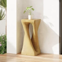 Sculptural MGO Accent Table with Unique Wood-Grain Texture, All-Weather Side Table with 200 Lbs Capacity, 12.5" L x 12.5" W x 27" H, Natural(m-5)