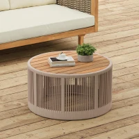 Outdoor Coffee Table with 220 Lbs Capacity, Weather-Resistant Rustic Center Table for Garden, 26" L x 26" W x 14" H, Natural+Teak+Beige(m-5)