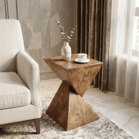 Stylish MGO Accent Table with Realistic Wood-Grain Texture, All-Weather Side Table with Stable 77 Lbs Capacity, 12.5" L x 12.5" W x 18" H, Natural(m-4)