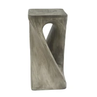 Sculptural MGO Accent Table with Unique Wood-Grain Texture, All-Weather Side Table with 200 Lbs Capacity, 12.5" L x 12.5" W x 27" H, Grey(m-8)