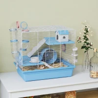 PawHut Hamster Cage, 3-Tier Small Animal Cage with Excerise Wheel, Food Bowl, Water Bottle, House, Tunnels, Ramps(m-1)