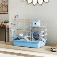 PawHut Hamster Cage, 3-Tier Small Animal Cage with Excerise Wheel, Food Bowl, Water Bottle, House, Tunnels, Ramps(m-8)