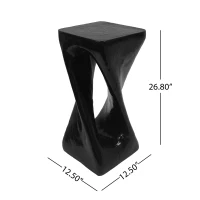 Sculptural MGO Accent Table with Unique Wood-Grain Texture, All-Weather Side Table with 200 Lbs Capacity, 12.5" L x 12.5" W x 27" H, Black(m-3)