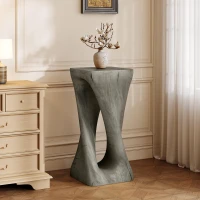 Sculptural MGO Accent Table with Unique Wood-Grain Texture, All-Weather Side Table with 200 Lbs Capacity, 12.5" L x 12.5" W x 27" H, Grey(m-1)