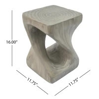 Twisted Hourglass Accent Side Table with MGO Composite, All-Weather End Table with UV-/Water-Resistant Finish, 11.5" L x 11.5" W x 16" H, Grey(m-3)