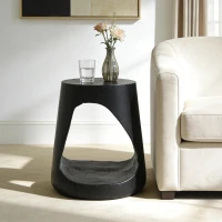 Hollow Side Table with Realistic Wood-Grain Texture, Pet-Friendly End Table with Weather-Resistant Composite, 14.5" L x 14.5" W x 16.5" H, Black(m-4)