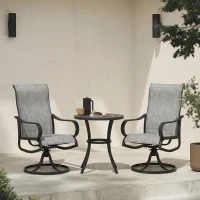 Outsunny 2-Piece Swivel Garden Chairs, 360° Swivel Rocking Outdoor Chairs with Curved Armrests, Breathable Mesh Seat & S Shape Backrest for Yard, Lawn, Porch, Dark Grey(m-1)
