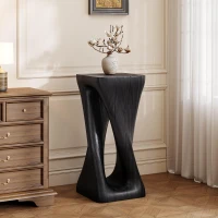 Sculptural MGO Accent Table with Unique Wood-Grain Texture, All-Weather Side Table with 200 Lbs Capacity, 12.5" L x 12.5" W x 27" H, Black(m-1)