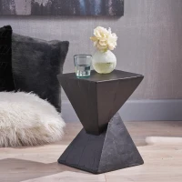 Stylish MGO Accent Table with Realistic Wood-Grain Texture, All-Weather Side Table with Stable 77 Lbs Capacity, 12.5" L x 12.5" W x 18" H, Black(m-7)