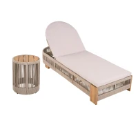 3-Piece Chaise Lounge Set with Adjustable Reclining Chaise, Durable Sun Lounger Set for Outdoor, 94.5" L x 43.5" W x 30" H, Beige+Natural+Teak(m-2)