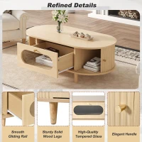 Living Room Coffee Table with Roll-Up Door Storage, Minimalist Center Table with MDF Veneer Top, 39.5" L x 19.5" W x 14" H, Natural Wood(m-6)