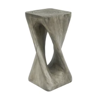 Sculptural MGO Accent Table with Unique Wood-Grain Texture, All-Weather Side Table with 200 Lbs Capacity, 12.5" L x 12.5" W x 27" H, Grey(m-2)