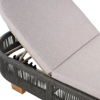 Outdoor Chaise Lounge Chair with Water-Resistant Cushion, Durable Sun Lounger with Rope Detailing, 79.5" L x 28.5" W x 12" H, Grey+Natural+Teak(m-8)