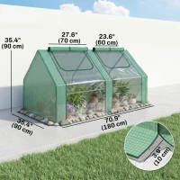 Outsunny 6' x 3' x 3' Portable Mini Greenhouse, Garden Green House Kit with 2 PE/Plastic Covers, Steel Frame and 2 Roll Up Zipper Windows, Dark Green(m-3)