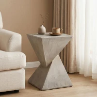 Stylish MGO Accent Table with Realistic Wood-Grain Texture, All-Weather Side Table with Stable 77 Lbs Capacity, 12.5" L x 12.5" W x 18" H, Light Gray(m-6)
