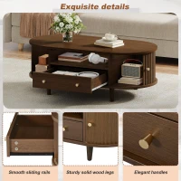 Versatile Oval Coffee Table with Roll-Top Door and Drawer, Spacious Center Table with Open Shelf, 39.5" L x 19.5" W x 14" H, Walnut(m-6)