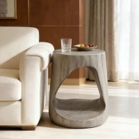 Hollow Side Table with Realistic Wood-Grain Texture, Pet-Friendly End Table with Weather-Resistant Composite, 14.5" L x 14.5" W x 16.5" H, Grey(m-1)