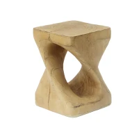 Twisted Hourglass Accent Side Table with MGO Composite, All-Weather End Table with UV-/Water-Resistant Finish, 11.5" L x 11.5" W x 16" H, Natural(m-2)