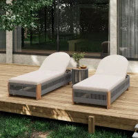 3-Piece Chaise Lounge Set with Adjustable Reclining Chaise, Durable Sun Lounger Set for Outdoor, 94.5" L x 43.5" W x 30" H, Grey+Natural+Teak(m-7)