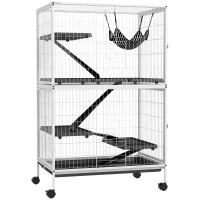 PawHut 5-Tier Rolling Small Animal Cage, Deluxe Guinea Pig Cage, Ferret Cage for Mink Chinchilla Kitten Rabbit, Light Grey(m-9)