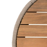 2-Piece Side Table Set with Woven Rope Design, Outdoor Round Table Set for Patio and Poolside, 41" L x 41" W x 32.5" H, Beige+Natural+Teak(m-7)
