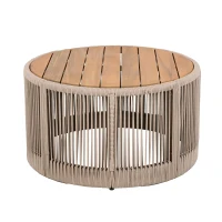 Outdoor Coffee Table with 220 Lbs Capacity, Weather-Resistant Rustic Center Table for Garden, 26" L x 26" W x 14" H, Natural+Teak+Beige(m-2)
