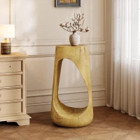 Modern End Table with Unique Wood Grain Texture and All-Weather Durability, Sturdy Side Table with 200 Lbs Capacity, 15" L x 15" W x 26.5" H, Natural(m-1)
