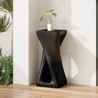Sculptural MGO Accent Table with Unique Wood-Grain Texture, All-Weather Side Table with 200 Lbs Capacity, 12.5" L x 12.5" W x 27" H, Black(m-4)