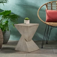 Stylish MGO Accent Table with Realistic Wood-Grain Texture, All-Weather Side Table with Stable 77 Lbs Capacity, 12.5" L x 12.5" W x 18" H, Light Gray(m-7)