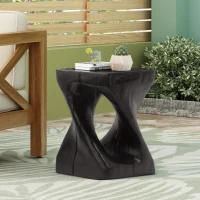 Twisted Hourglass Accent Side Table with MGO Composite, All-Weather End Table with UV-/Water-Resistant Finish, 11.5" L x 11.5" W x 16" H, Black(m-4)