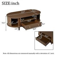 Versatile Oval Coffee Table with Roll-Top Door and Drawer, Spacious Center Table with Open Shelf, 39.5" L x 19.5" W x 14" H, Walnut(m-3)