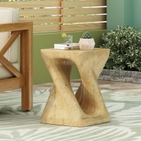 Twisted Hourglass Accent Side Table with MGO Composite, All-Weather End Table with UV-/Water-Resistant Finish, 11.5" L x 11.5" W x 16" H, Natural