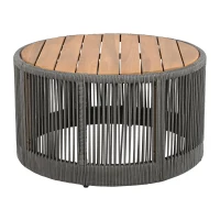 Outdoor Coffee Table with 220 Lbs Capacity, Weather-Resistant Rustic Center Table for Garden, 26" L x 26" W x 14" H, Grey+Natural+Teak(m-2)