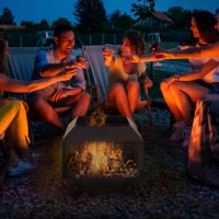 Outsunny 17" Outdoor Fire Pit with Fire Poker, Wood Burning Firepits, Portable Firepit for Patio Backyard Bonfire Camping, Black(m-1)