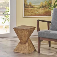 Stylish MGO Accent Table with Realistic Wood-Grain Texture, All-Weather Side Table with Stable 77 Lbs Capacity, 12.5" L x 12.5" W x 18" H, Natural(m-6)