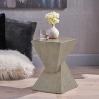 Stylish MGO Accent Table with Realistic Wood-Grain Texture, All-Weather Side Table with Stable 77 Lbs Capacity, 12.5" L x 12.5" W x 18" H, Light Gray(m-8)