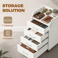 HOMCOM 4-Drawer Vertical Mobile Filing Cabinet, File Cabinet with Lockable Wheels for Home Office, White(m-4)