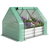 Outsunny Steel Outdoor Raised Garden Bed with Greenhouse,Cover, Roll Up Door, Dual Use, 50"x37.4"x36.2", Green(m-3)