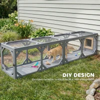 PawHut Cat Tunnel, Wooden Catio Outdoor Cat Enclosure with 2 Doors and Extendable Design, Wall-Mounted Pet Run(m-6)