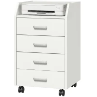 HOMCOM 4-Drawer Vertical Mobile Filing Cabinet, File Cabinet with Lockable Wheels for Home Office, White(m-2)