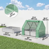 Outsunny Steel Outdoor Raised Garden Bed with Greenhouse,Cover, Roll Up Door, Dual Use, 50"x37.4"x36.2", Green(m-4)